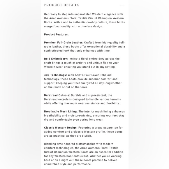 ARIAT WOMEN'S FLORAL TEXTILE CIRCUIT CHAMPION WESTERN BOOTS - BROAD SQUARE TOE - Picture 2 of 7